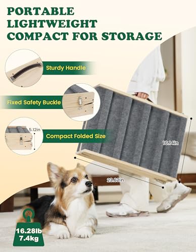 Dog Ramp for Small & Medium Dogs Foldable Pet Ramp for Bed Sofa (Natural Wood / Up to 75 lbs)