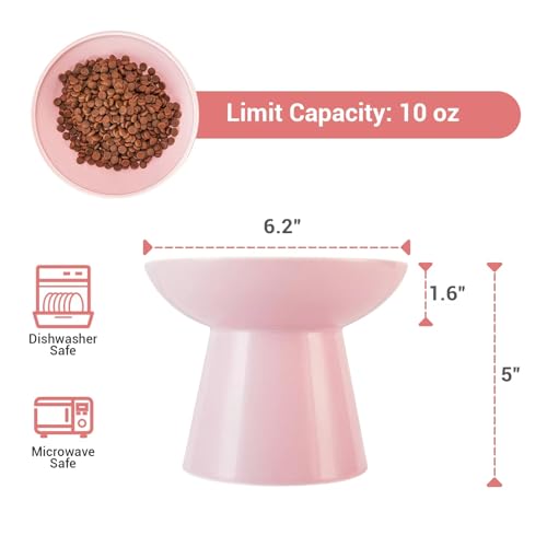 2 Pack Extra Wide Elevated Ceramic 6.2" Shallow Cat Food Bowls (Pink-2 Food Bowl)