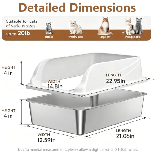 2 Pack Stainless Steel Litter Box Large Easy Clean 2 (Light Grey 2PACK XL)