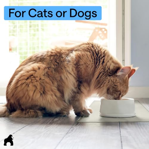 Dog Food Mat 100% Waterproof Silicone (Light Gray / 18.5"l X 11.5"w)