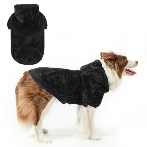 Fleece Dog Sweaters Hoodie for Small Medium Large Dogs Girls Boys (Medium-Large / Black)