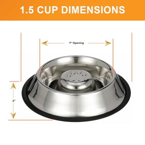 Stainless Steel Slow Feed Bowl (1.5 Cup - Non Tip)