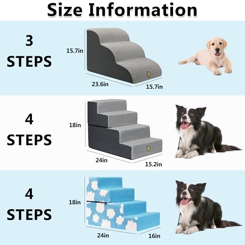 Pet Steps Dog Stairs for Sofa Couch and Bed High Density Sponge Pet Ramp with Removable Washable Cover Non (3-Steps Gray)