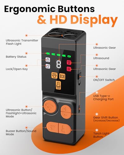 Digital LED Display] ultrasonic Dog bark Deterrent with 4 Transmitters (Black)