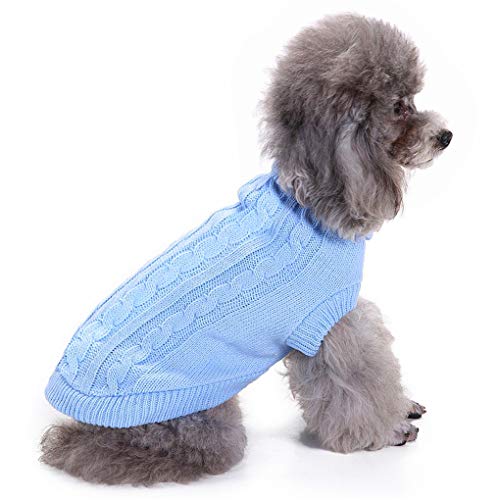 Dog Sweater Soft Warm Turtleneck Knitted Clothes for Small Medium Large Pet (Light Blue / Large)