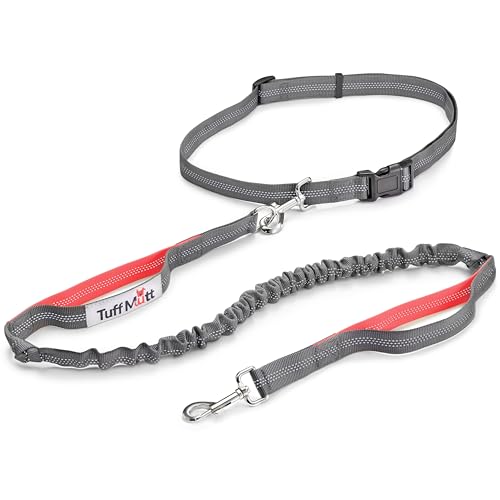 Waist Hands Free Dog Leash for Walking Running Hiking (gray/coral)