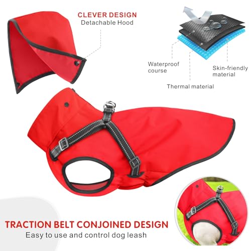 Dog Raincoat Waterproof Dog Hoodie Reflective Dog Raincoat Hooded Adjustable Rain Jacket for Small Medium Large Dogs Puppies (M / Red)