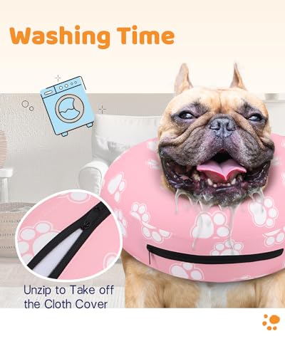 Inflatable Dog Cone Collar Alternative After Surgery (T Paw Pink / S(Neck 7"-9.5"))