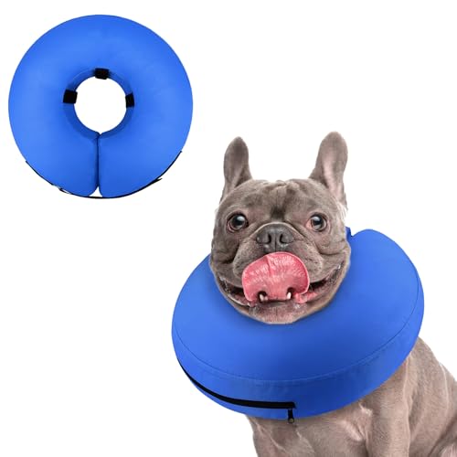 Inflatable Dog Cone Collar for Large Medium Small Dogs (Solid Blue / M(Neck 9"-12.5"))
