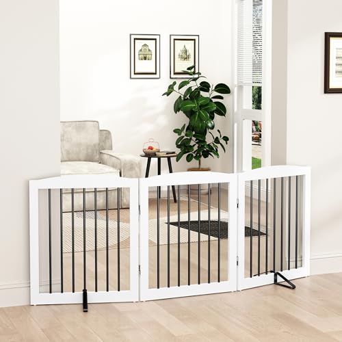 Freestanding Wooden Pet Gate for House (24" Height-3 Panel / White & Black)