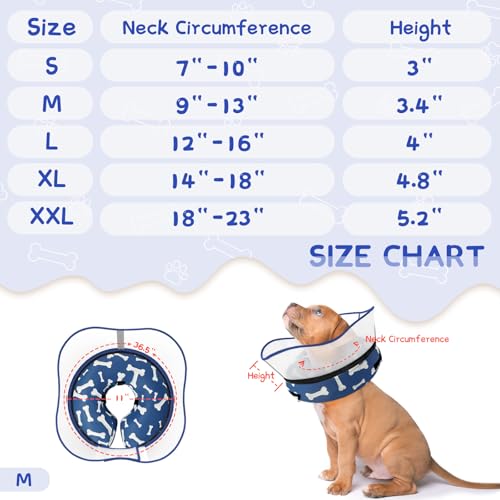 Raised Inflatable Dog Cone Collar to Stop Licking (T Bone Navy / M(Neck 9"-12.5"))