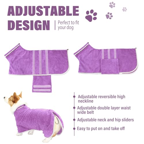 Dog Bathrobe Towel Dog Drying Coat Microfiber Absorbent Fast Drying Robes (Purple / XXX-Large)