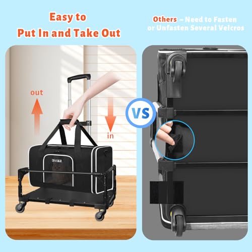 Small Pet Carrier 17"x12"x8.5" with Wheels Airline Approved (17.0"L x 12.0"W x 8.5"H / Black and Wheeled)