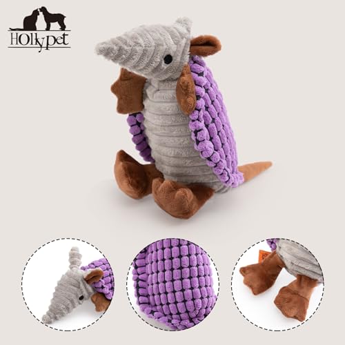 Armadillo Squeaky Puppy Dog Toys for Small Medium Dogs (8 IN / Purple)