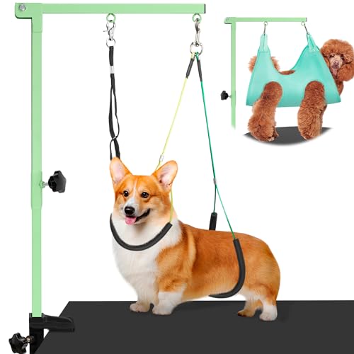 Dog Grooming Arm with Pet Grooming Hammock (Green)