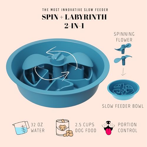 Slow Feeder Dog Bowls for Large Breed (Petal Feeder Blue / 2.5 Cup - Fit 7.5-7.7'' Feeder Holes)
