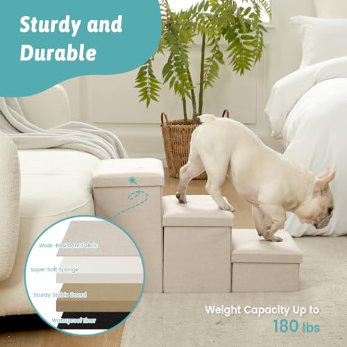 Dog Stairs with Storage (Beige / 38.1"L x 17"W x 22"H)