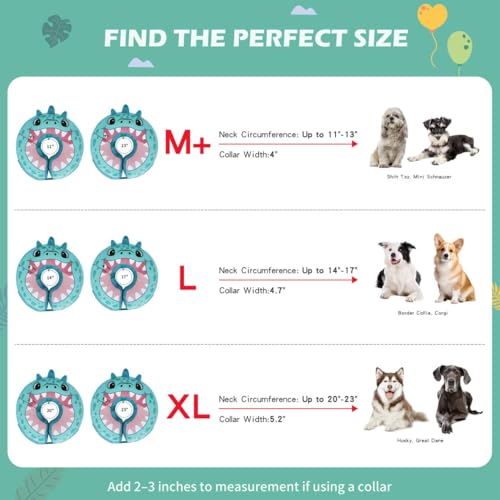 Inflatable Recovery Dog Collar (Teal Dinosaur / Large (Neck:14''-17''))