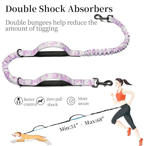 Hands Free Dog Leash with Zipper Pouch (white-purple mix / Large)