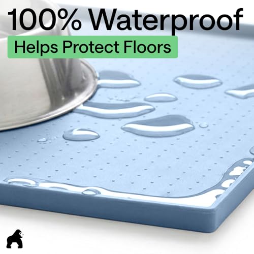 Dog Food Mat 100% Waterproof Silicone (Light Blue / 23"l X 15"w)