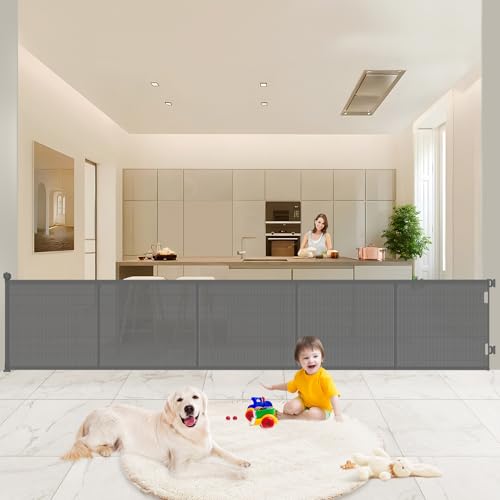 Retractable Baby Gates Extra Wide (Gray / 41" Tall x 120" Wide)
