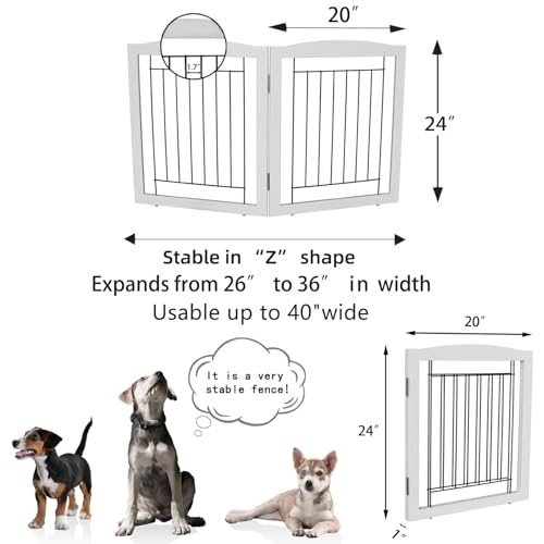 Freestanding Foldable Dog Gate for House Extra Wide Wooden White Indoor Puppy Gate Stairs Pet Gates Doorways Pet Gate Tall Dog Fence 2 Panels (White / 【2 Panels】40''w x 24''h)