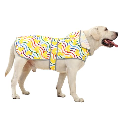 Dog Raincoat Waterproof Dog Rain Jacket with Hood (Rainbow Ducks / X-Large)