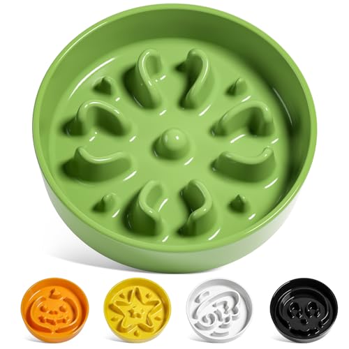 Ceramic Slow Feeder Dog Bowls Small Breed (Clover Green / S-0.6 Cups)