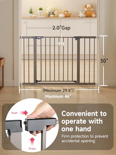 Baby Gate for Stairs (Brown / 29.5-46"W x 30"H)