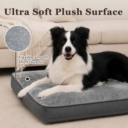 Large Plush Dog Bed for Crate with Washable Cover (35.0"L x 22.0"W x 3.0"Th / Grey)