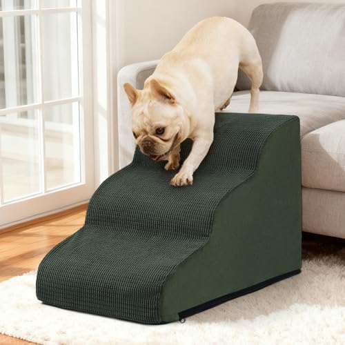 Dog Stairs for Small Dogs and Cats (Green / Standard 3-Step 15.7"H)
