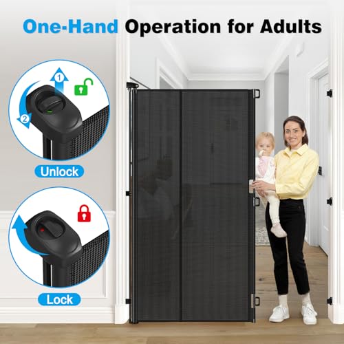 Reinforced 72" Extra Tall Cat Gate for Doorway (Black / 72" Tall x 55" Wide（ With Reinforced Bar ）)