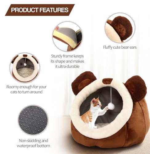 Cat Beds for Indoor Cats (Bear Brown / L)