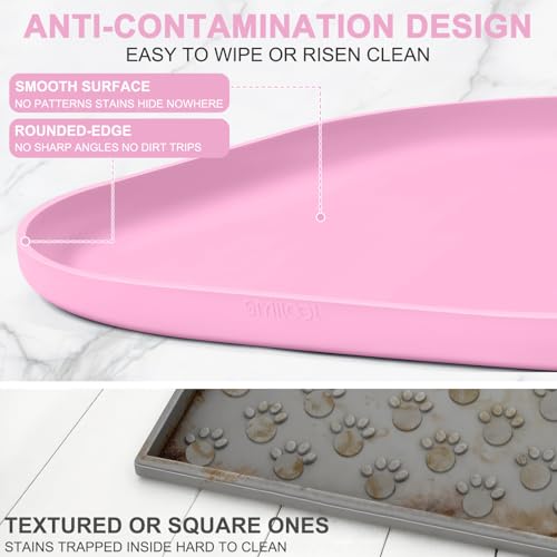 Waterproof Silicone Pet Food Mat with Raised Edge for Dog & Cat (Pink / 22"L x 14"W)