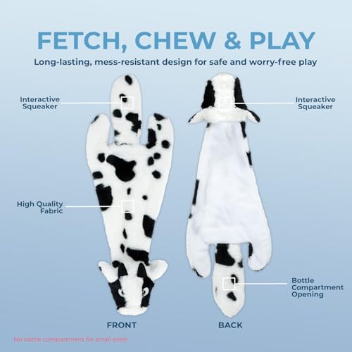 2-in-1 Stuffless Squeaky Dog Toy - Cow, Large (Cow / Large)