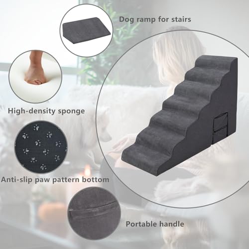 7 Step Dog Stairs for High Beds 30 (Dark Grey 32" H)