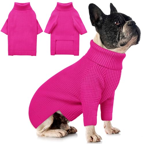 Dog Sweaters for Medium Dogs Waffle Knit Long Sleeve Dog Sweater (Fuchsia / Medium)