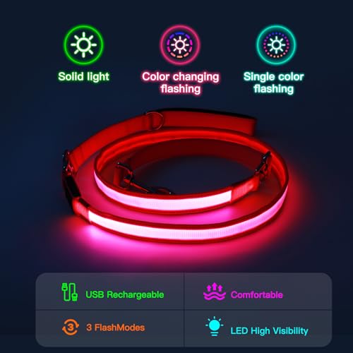 LED Light Up Dog Leash (Pink / 6Ft(Three-section))