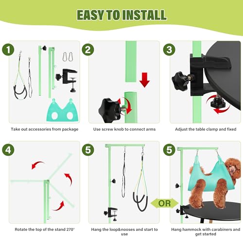 Dog Grooming Arm with Pet Grooming Hammock (Green)