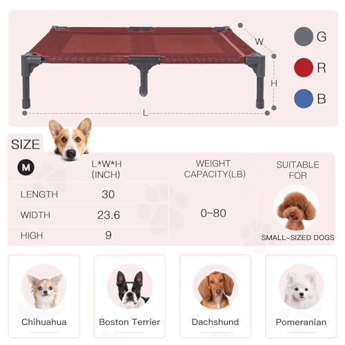 Elevated Dog Bed Waterproof Outdoor (M (30"Lx 23"Wx6.3"H) / Red)