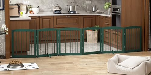 Freestanding Pet Gate for Dogs (24" Height-6 Panel / Green)