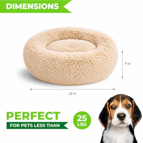 Cat Beds for Indoor Cats & Small Dog (Khaki / 23.00" x 23.00" x 7.00")