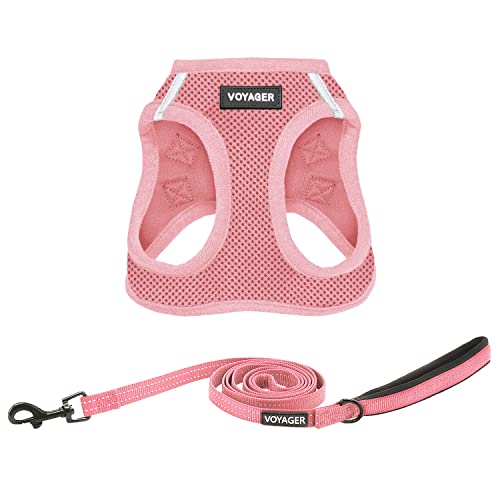 Voyager Step in Air All Weather Mesh Harness and Reflective Dog 5ft Leash Combo with Neoprene Handle (Harness Leash Set (Pink) / XS (Chest: 13 - 14.5"))