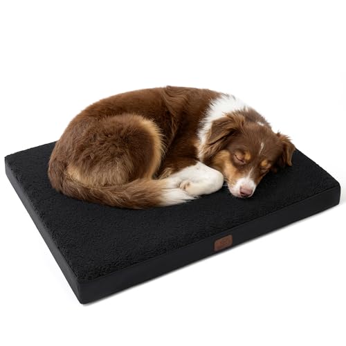 Washable Dog Beds Large Sized Dog with Comfy Sherpa (36"L x 27"W x 3"Th / Black)