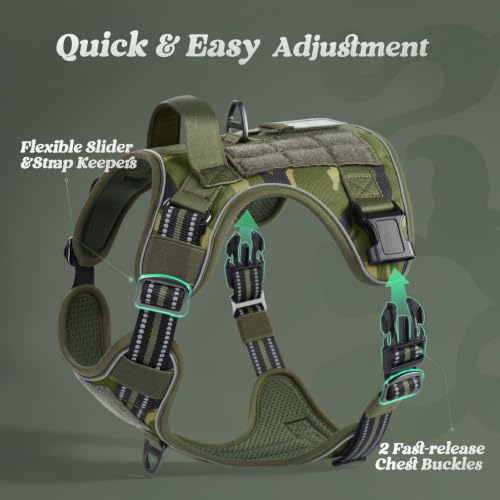 Tactical Dog Harness Medium Sized (M(chest:20.1"-33.9",neck:17.7"-22.3",back:7.5") / Green Camo)