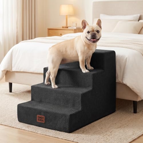 Dog Stairs for Bed 18" H (Black / Extra Wide 16.5" x 28" x 18")