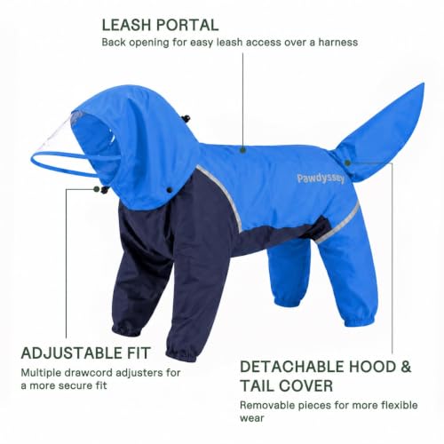 Full Body Dog Raincoat with Detachable Hood (Blue / Small)