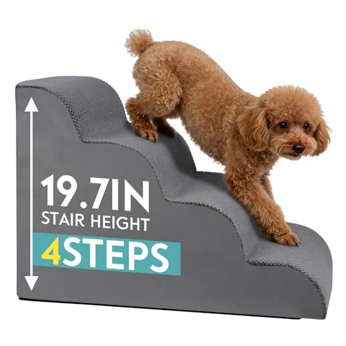 Dog Stairs for Small Dogs (Grey / 4-Step (H: 19.7IN))