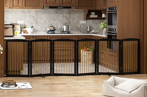 Freestanding Pet Gate for Dogs (32" Height-6 Panel / Black & Gold)