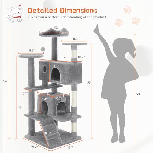 54 Inch Cat Tree Tower (Light Grey / 54 IN)